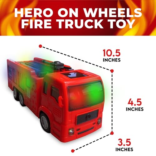 Toysery Fire Truck Toy, Realistic Fire Trucks Toddler Toys, Siren Head Toy with Vivid Lights, Bump and Go Red Fire Trucks for Kids,Fire Truck with Extending Fire Ladder - Cool Toys for Boys