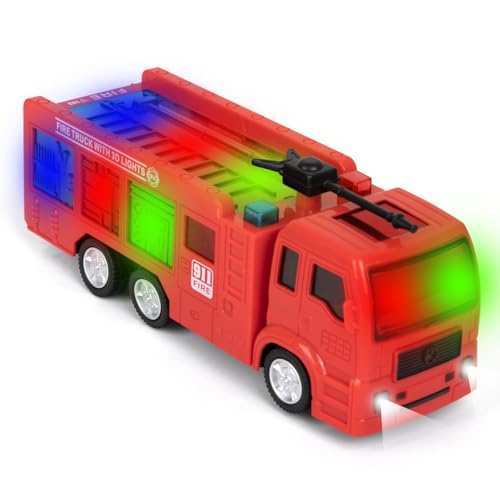 Toysery Fire Truck Toy, Realistic Fire Trucks Toddler Toys, Siren Head Toy with Vivid Lights, Bump and Go Red Fire Trucks for Kids,Fire Truck with Extending Fire Ladder - Cool Toys for Boys