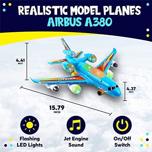 Toysery Airplane Toys for Kids, Bump and Go Action, Toddler Toy Plane with LED Flashing Lights and Sounds for Boys & Girls 3-12 Years Old (Airplane)