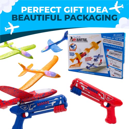 Toysery High-Flyer Toy Airplane Launcher for Kids 8 12. Foam Airplane Launcher Toy, 4 Pack with LED Lights and Powerful Long-Range Launching- Christmas Air Plane Toys for Boys and Girls