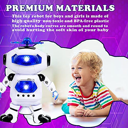 Toysery Walking Robot Toys for Kids - 360° Body Spinning Dancing Robot Toy with LED Lights Flashing and Music, Smart Interactive Electronic Kids Robot Toy, Baby Walking Toy for Toddler Boys and Girls