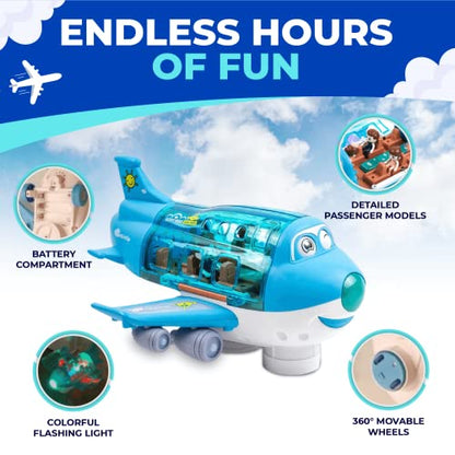 Toysery Airplane Toys for Kids, Bump and Go Action, Toddler Toy Plane with LED Flashing Lights and Sounds for Boys & Girls 3-12 Years Old (Cargo Airplane)