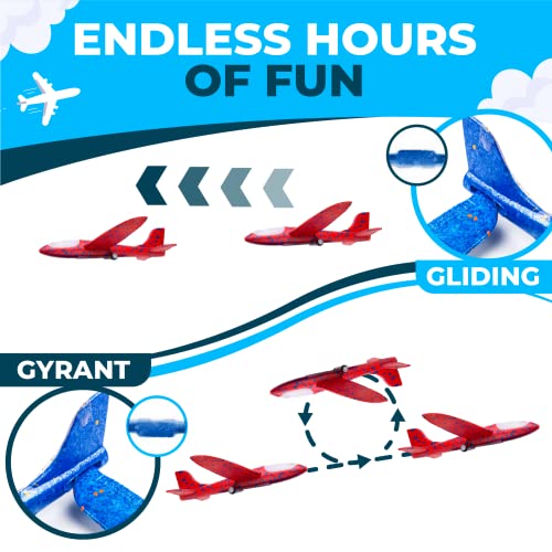 Toysery High-Flyer Toy Airplane Launcher for Kids 8 12. Foam Airplane Launcher Toy, 4 Pack with LED Lights and Powerful Long-Range Launching- Christmas Air Plane Toys for Boys and Girls