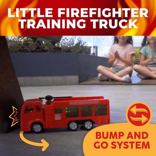 Toysery Fire Truck Toy, Realistic Fire Trucks Toddler Toys, Siren Head Toy with Vivid Lights, Bump and Go Red Fire Trucks for Kids,Fire Truck with Extending Fire Ladder - Cool Toys for Boys