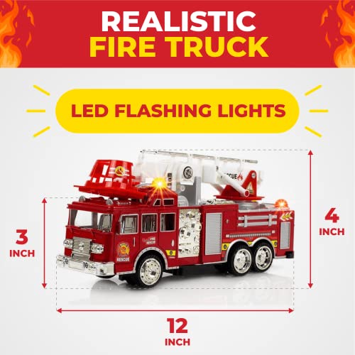 Toysery Fire Truck Toy - Fire Trucks for Toddlers 3-5 - Toy Fire Truck with Flashing Lights & Siren Sounds for Kids, Extendable Rotating Ladder, Bump and Go Action. Firetruck Toys 3-5 Years Old