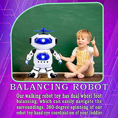 Toysery Walking Robot Toys for Kids - 360° Body Spinning Dancing Robot Toy with LED Lights Flashing and Music, Smart Interactive Electronic Kids Robot Toy, Baby Walking Toy for Toddler Boys and Girls