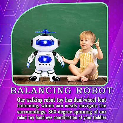 Toysery Walking Robot Toys for Kids - 360° Body Spinning Dancing Robot Toy with LED Lights Flashing and Music, Smart Interactive Electronic Kids Robot Toy, Baby Walking Toy for Toddler Boys and Girls