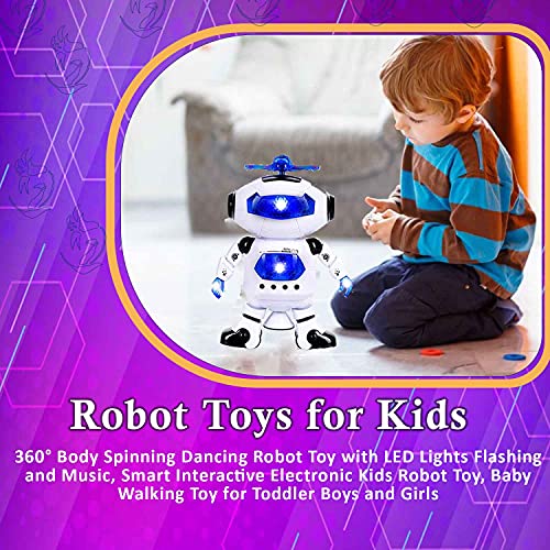 Toysery Walking Robot Toys for Kids - 360° Body Spinning Dancing Robot Toy with LED Lights Flashing and Music, Smart Interactive Electronic Kids Robot Toy, Baby Walking Toy for Toddler Boys and Girls