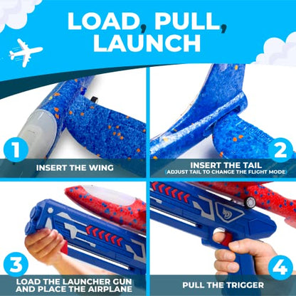 Toysery High-Flyer Toy Airplane Launcher for Kids 8 12. Foam Airplane Launcher Toy, 4 Pack with LED Lights and Powerful Long-Range Launching- Christmas Air Plane Toys for Boys and Girls