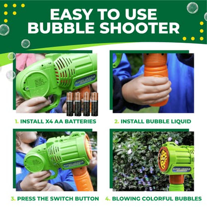 Toysery Bubble Gun Bubble Blower for Kids, Non-Toxic Handheld Bubble Machine with Leak-Resistant Design. Easy Refill Bubble Included