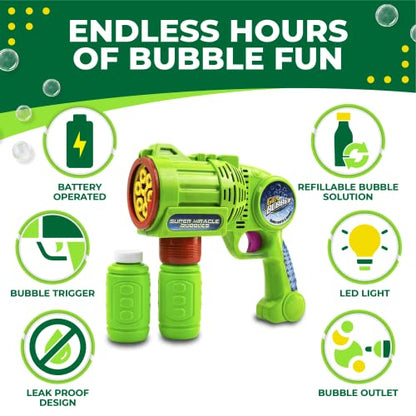 Toysery Bubble Gun Bubble Blower for Kids, Non-Toxic Handheld Bubble Machine with Leak-Resistant Design. Easy Refill Bubble Included