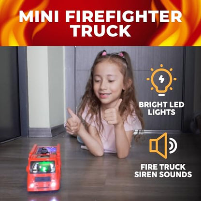 Toysery Fire Truck Toy, Realistic Fire Trucks Toddler Toys, Siren Head Toy with Vivid Lights, Bump and Go Red Fire Trucks for Kids,Fire Truck with Extending Fire Ladder - Cool Toys for Boys