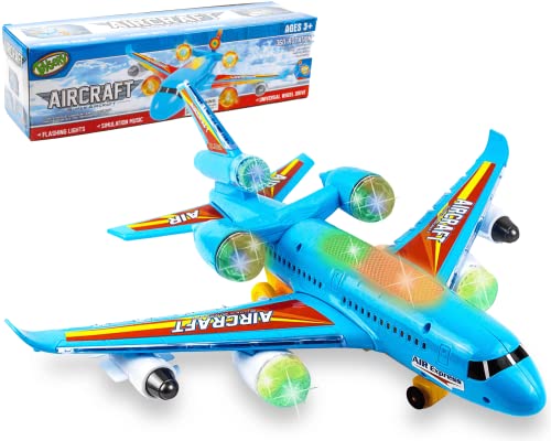 Toysery Airplane Toys for Kids, Bump and Go Action, Toddler Toy Plane with LED Flashing Lights and Sounds for Boys & Girls 3-12 Years Old (Airplane)