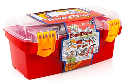 Toysery 24 Pieces Complete Kids Toy Tools Set - Fun Tool Box Kit For Kids, Toddlers with Handy Lightweight Suitcase - Educational Toy and Best Gift Idea