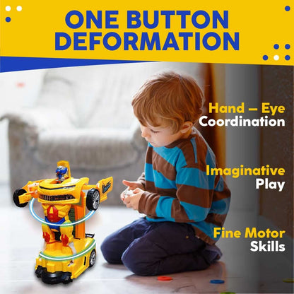 Toysery Transforming Robot Car - One Button Transformation Toy Car with Realistic Engine Sounds, LED Lights and 360 Degree Rotation Speed Drifting Function