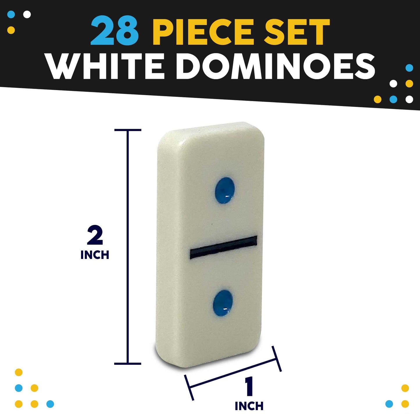 Toysery Double 6 Dominoes Set with Colored Dots. 28 Piece Set White Dominos for Kids with Tin Case. Educational Game Set