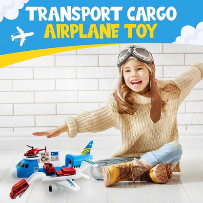 Toysery Airplane Toy for Kids Transport Cargo Plane with Mini Safety Vehicles and Helicopter for Kids Age (3+)