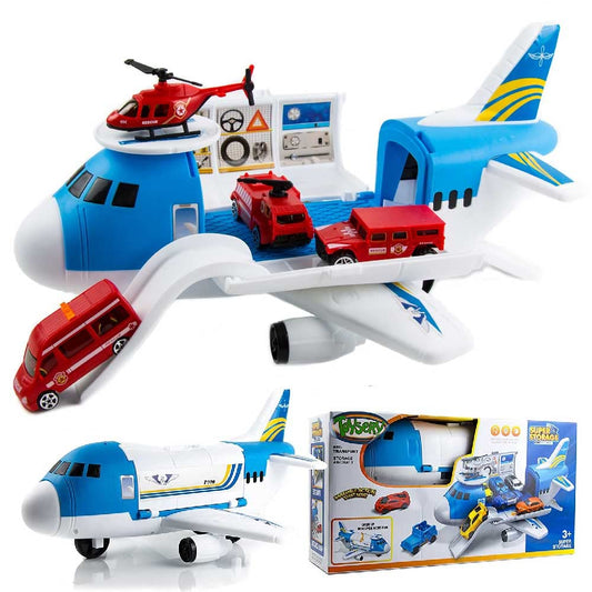 Toysery Airplane Toy for Kids Transport Cargo Plane with Mini Safety Vehicles and Helicopter for Kids Age (3+)