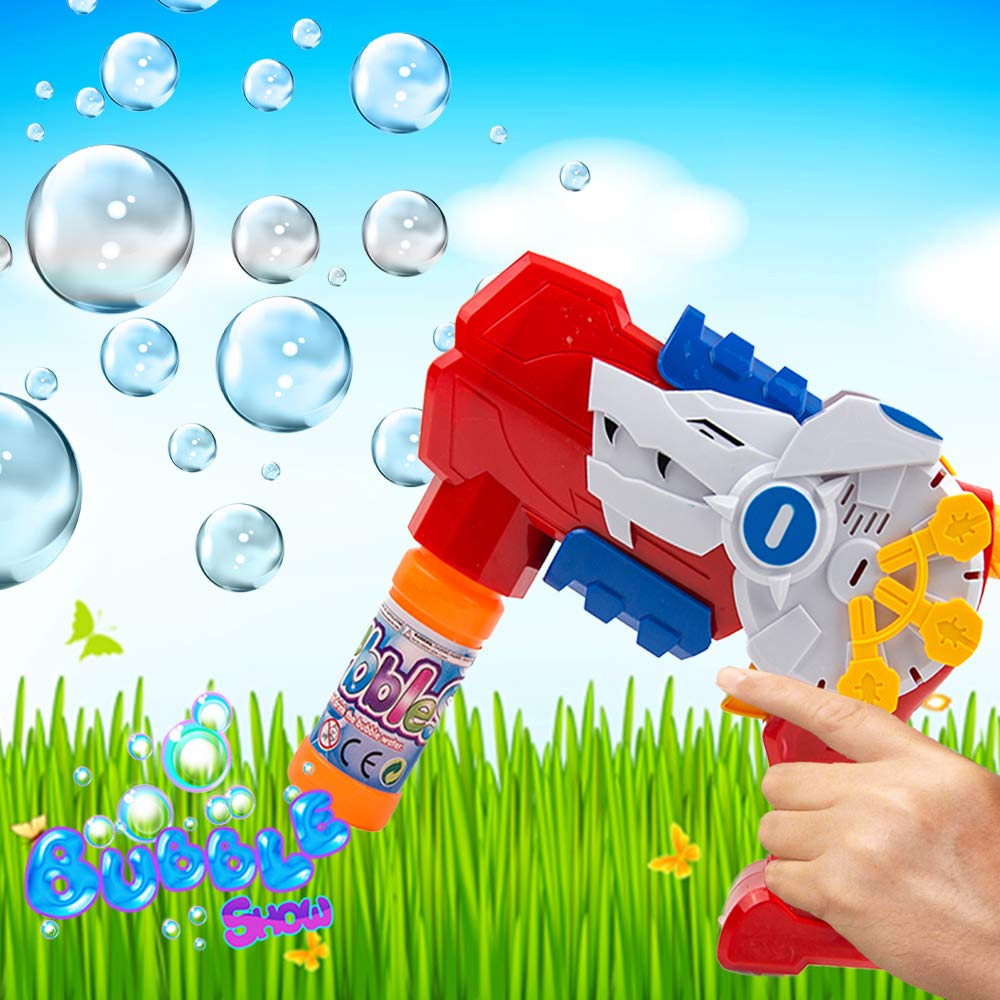 Toysery Bubble Blaster for Kids, Light Up Bubble Gun Blower with LED Colorful Lights and Music, Easy Refill Party Favors Bubble Solution, Handheld Bubble Maker Summer Toy for Toddlers Boys and Girls