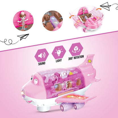 Toysery Airplane Toys for Kids, Bump and Go Action, Toddler Toy Plane with LED Flashing Lights and Sounds for Boys & Girls 3-12 Years Old (Pink Cargo Airplane)