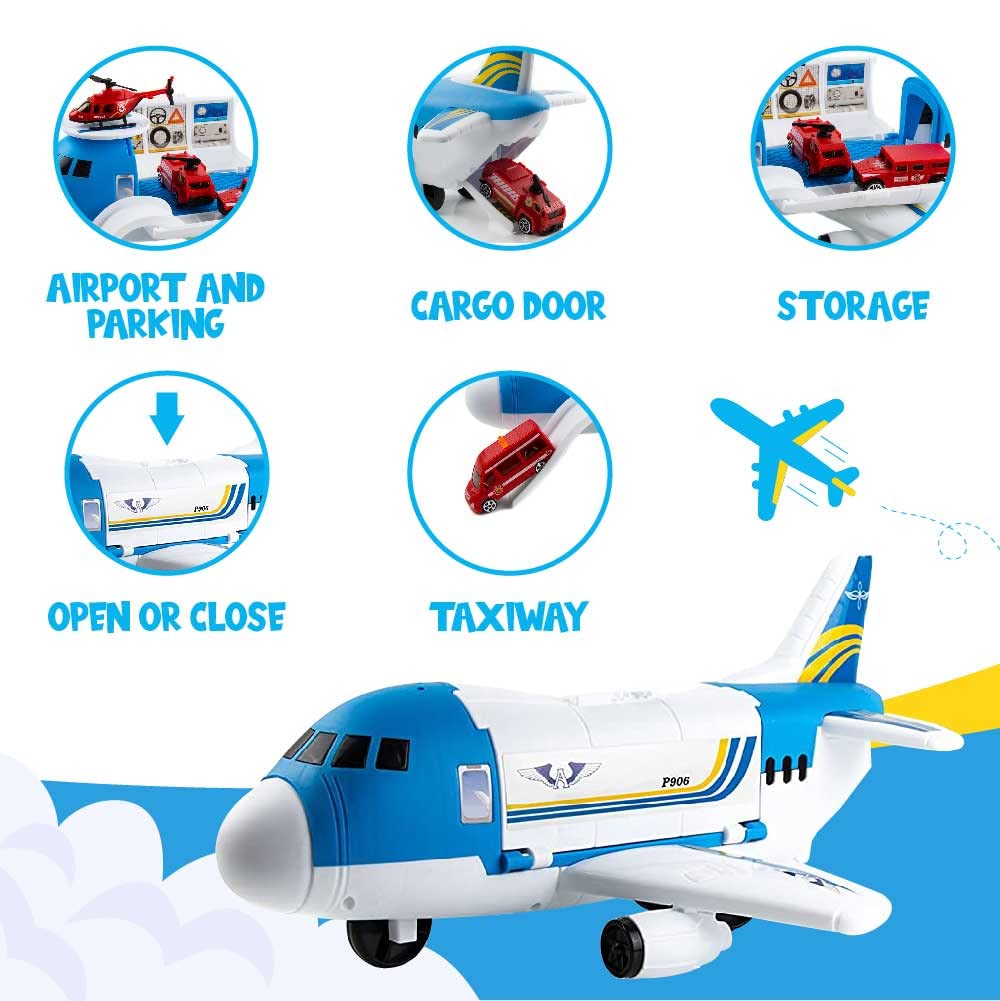 Toysery Airplane Toy for Kids Transport Cargo Plane with Mini Safety Vehicles and Helicopter for Kids Age (3+)