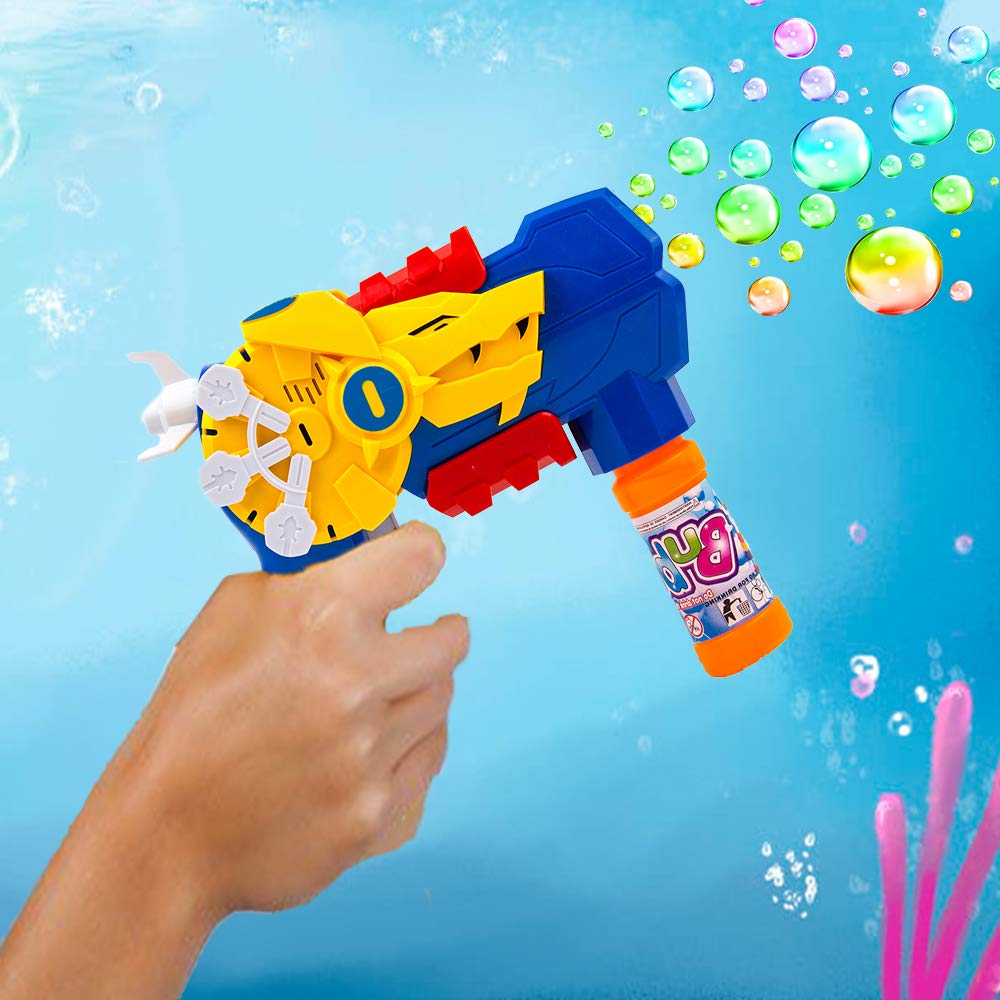 Toysery Bubble Maker for Kids, Light Up Bubble Blaster Shooter Gun Blower with LED Lights and Music, Easy Refill Bubble Solution for Toddlers, Bubble Maker Outdoor Game Toy Kit for Boys and Girls