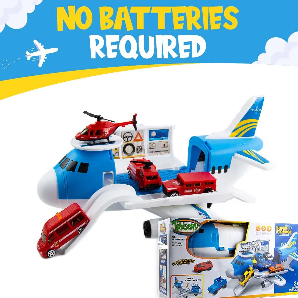 Toysery Airplane Toy for Kids Transport Cargo Plane with Mini Safety Vehicles and Helicopter for Kids Age (3+)