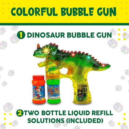 Toysery Dinosaur Bubble Machine for Kids 3-5. Dino Bubble Gun LED Lights and Music. Dinosaur Bubble Gun with Bubble Solution, Dinosaur Toys for Kids, Dinosaur Bubbles Machine Gun (1 Pack)