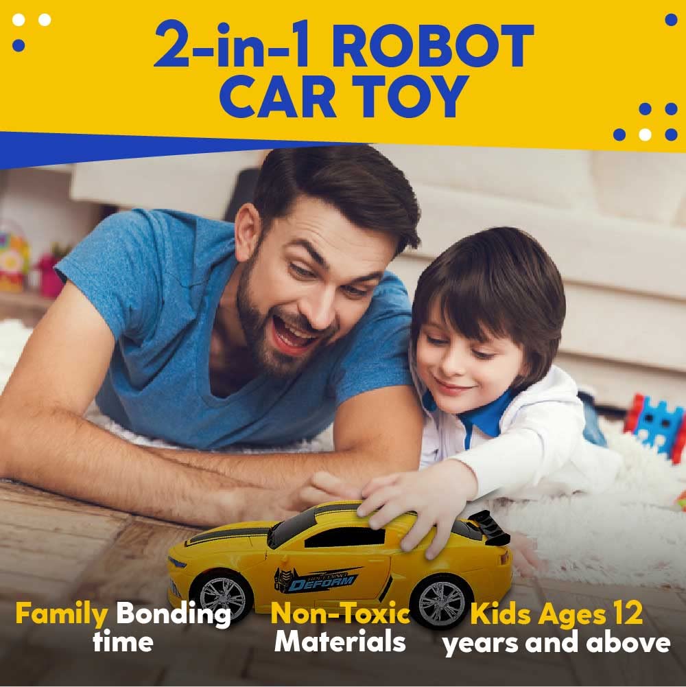 Toysery Transforming Robot Car - One Button Transformation Toy Car with Realistic Engine Sounds, LED Lights and 360 Degree Rotation Speed Drifting Function