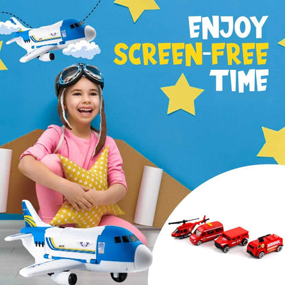 Toysery Airplane Toy for Kids Transport Cargo Plane with Mini Safety Vehicles and Helicopter for Kids Age (3+)