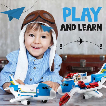 Toysery Airplane Toy for Kids Transport Cargo Plane with Mini Safety Vehicles and Helicopter for Kids Age (3+)