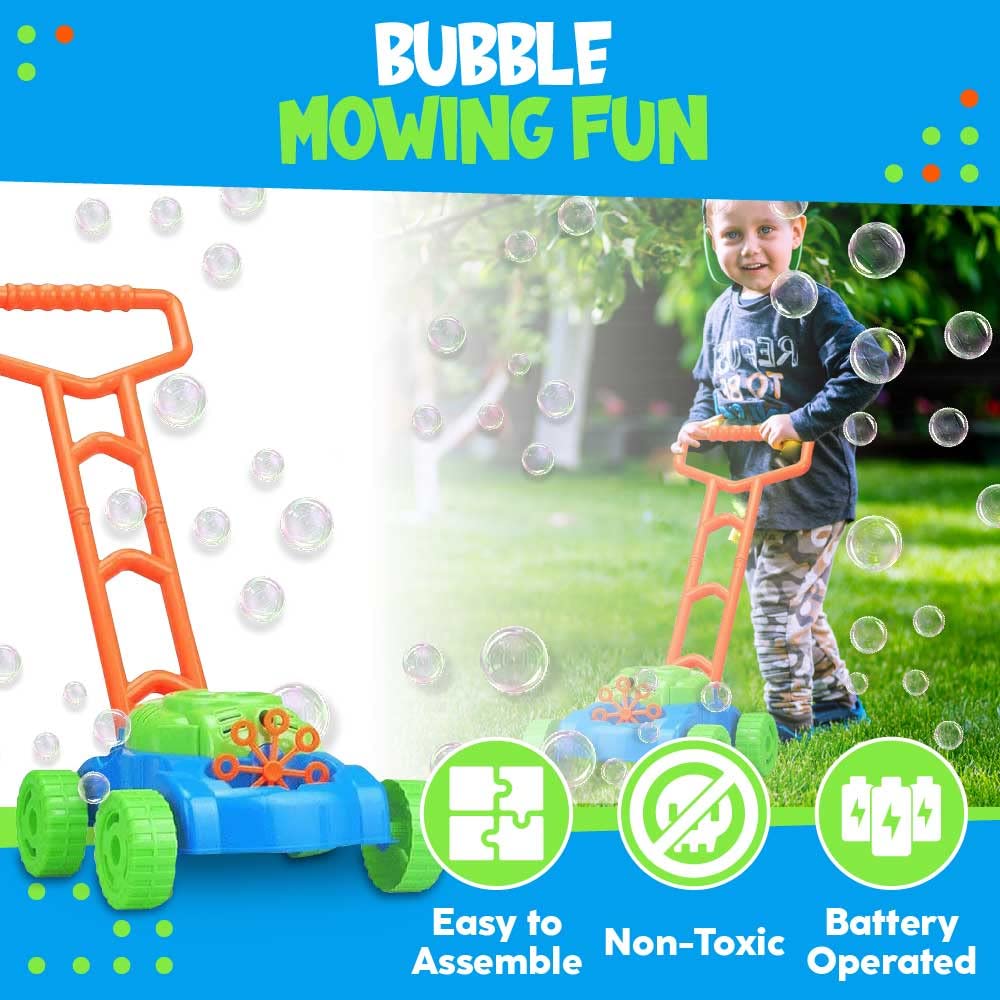 Toysery Bubble Lawn Mower Toy with Realistic Sounds. Push-Along Bubble Blower Toys for Boys and Girls