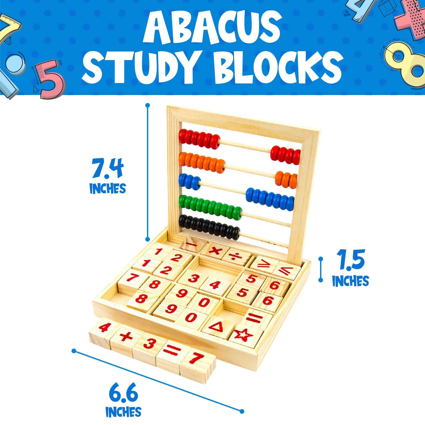 Toysery Abacus for Kids Math Counters, Wooden Educational Counting Toy, Toddler Blocks Kindergarten Toys, Toddler Blocks Wooden Toys, 50 Beads and 30 Blocks, Wooden Blocks for Toddlers 1-3 Large