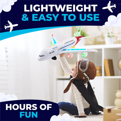 Toysery Airplane Toys for Kids, Bump and Go Action, Toddler Toy Plane with LED Flashing Lights and Sounds. Ideal for Boys & Girls 3-12 Years Old (Airbus A380)