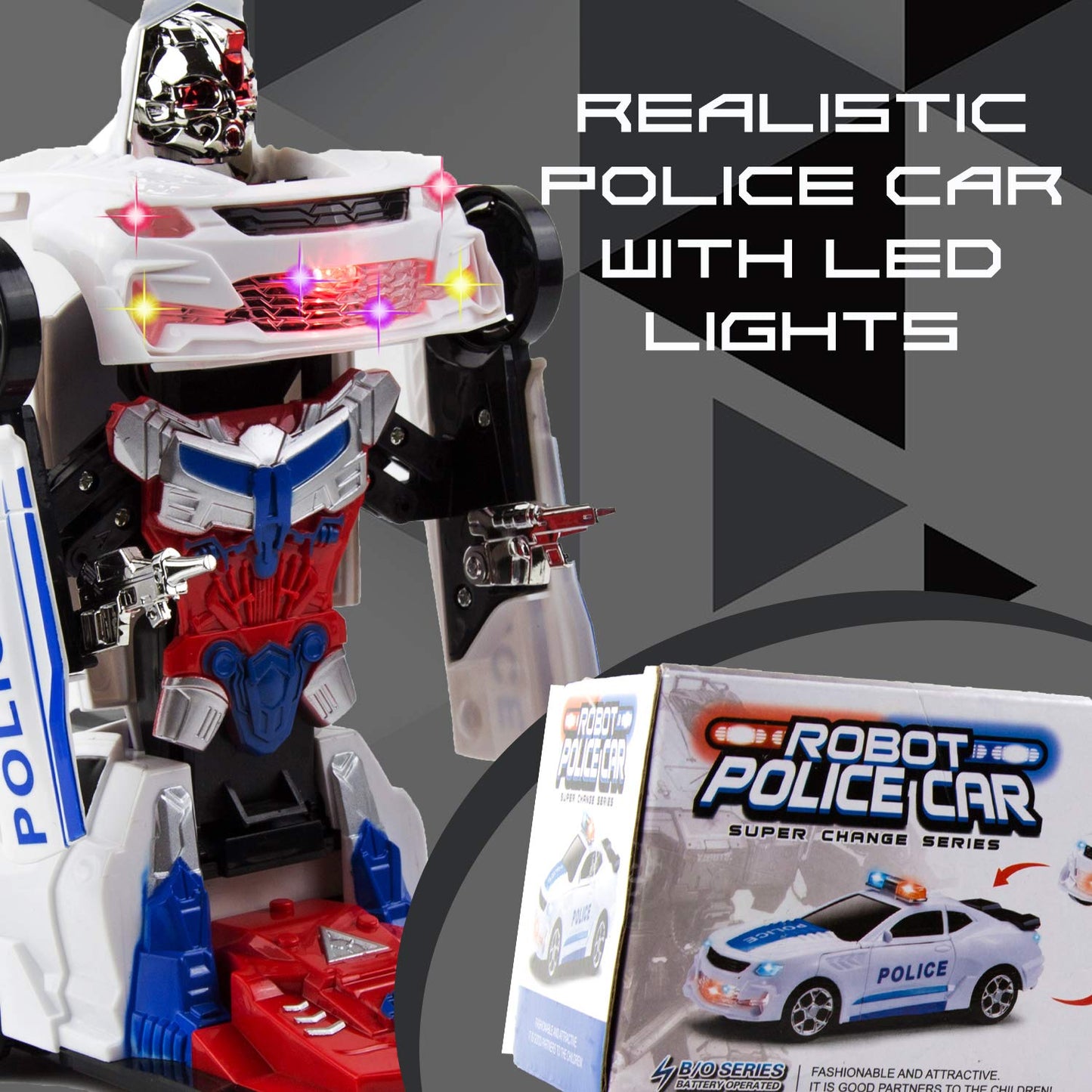 Toysery Transforming Robot Police Car with Light, Smart Robot Police Cars for Kids, Race Car to Robot Toy Transforming Toys for Boys, Bump and Go Toddler Car Robot Toys for Boys Age 7 to 9