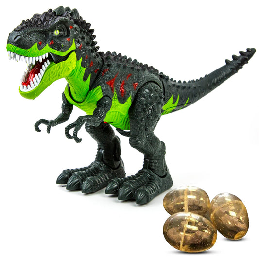 Toysery T-Rex Walking Dinosaur Toy with Simulated Flame Spray, Realistic Sounds and Red Fire Lights on Eyes