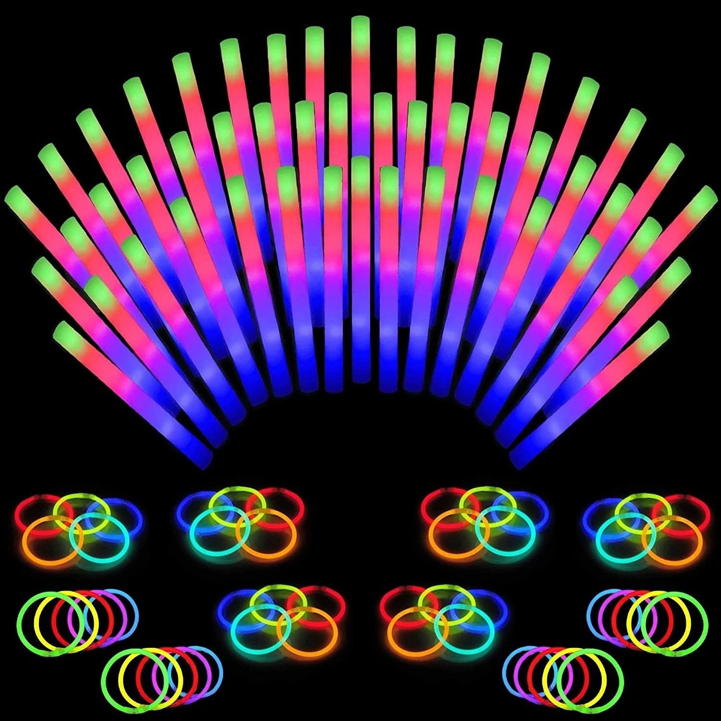 Toysery Glow Sticks Party Supplies - 36 Foam Light Sticks and 100 Neon Glow Sticks LED Light Up Party Favors and Accessories