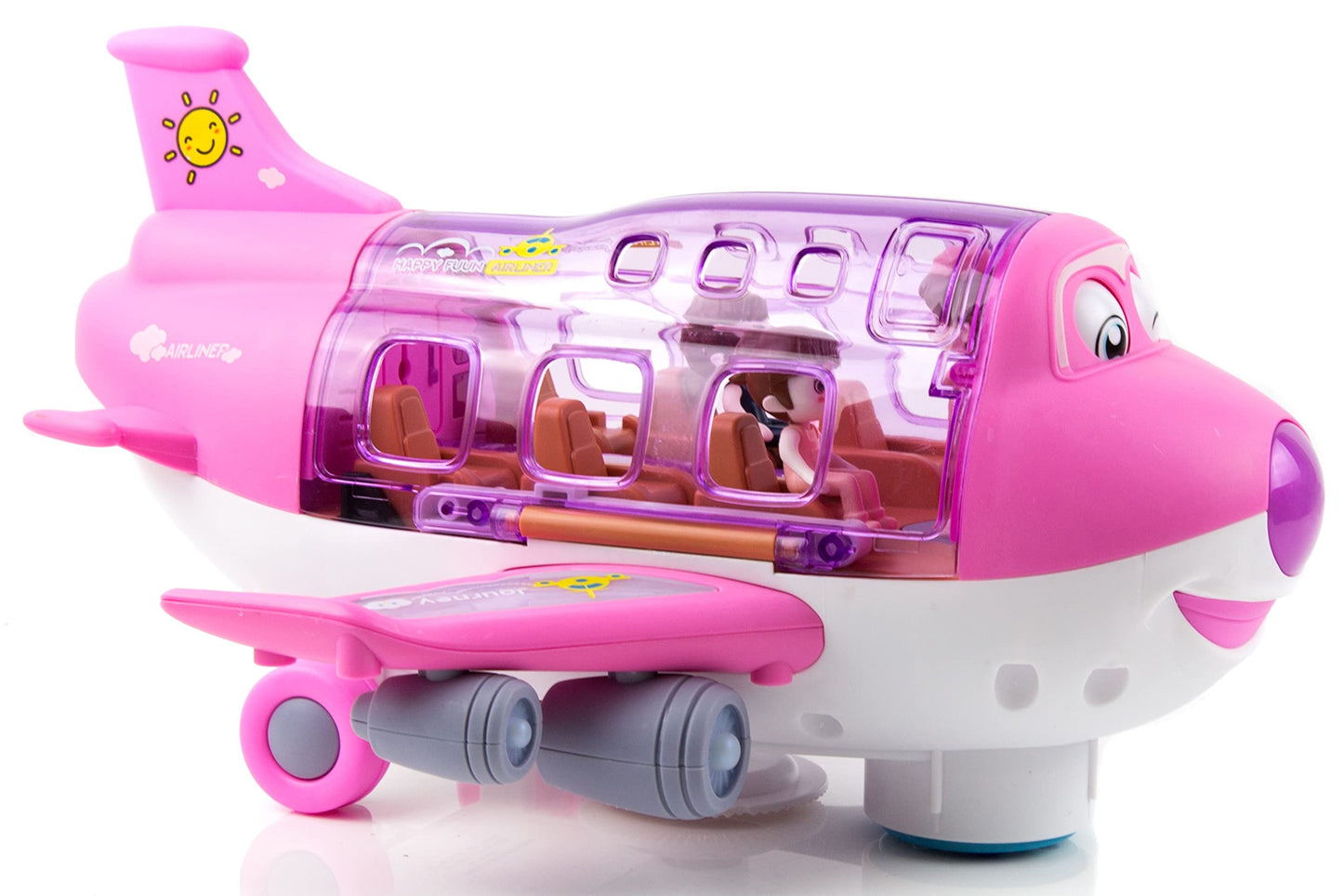 Toysery Airplane Toys for Kids, Bump and Go Action, Toddler Toy Plane with LED Flashing Lights and Sounds for Boys & Girls 3-12 Years Old (Pink Cargo Airplane)