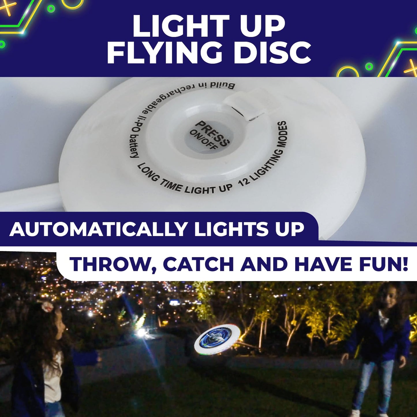 Toysery LED Light Up Fresbee - Glow in The Dark Fresbee for Kids and Adults, Flying Disc Adventure for Day and Night - Easy to Use Ideal for Camping Game (White)