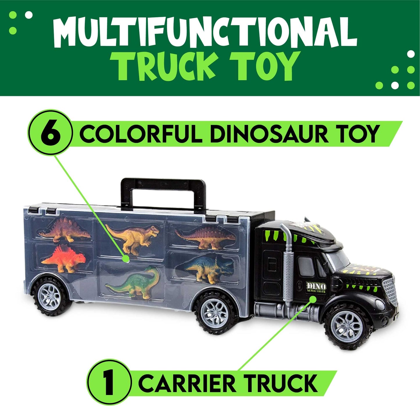 Toysery Dinosaur Transport Carrier Truck for Kids with 6 Vibrant Color Dinosaur Toys. Boys and Girls 3+ Years