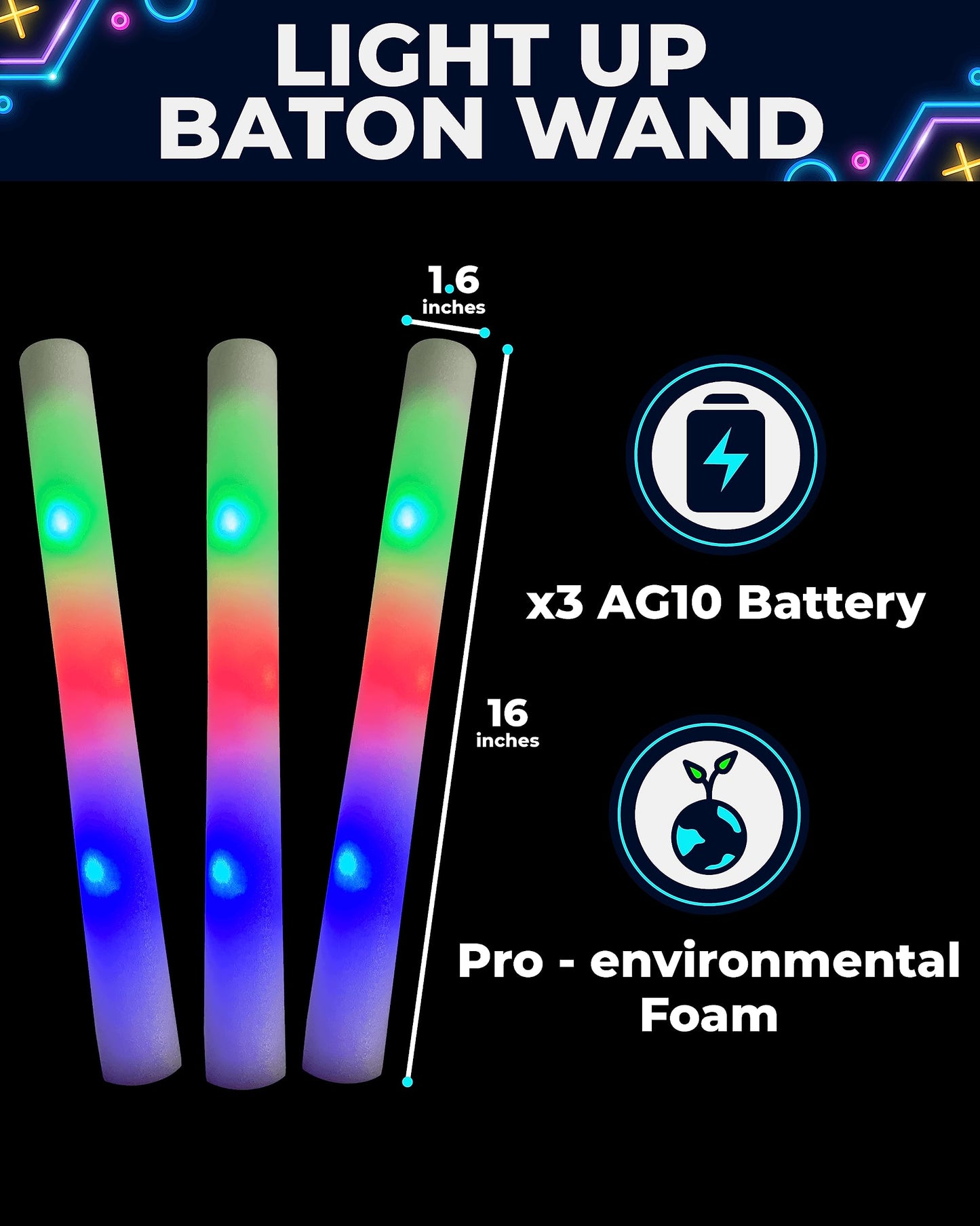 Toysery Glow In The Dark Party Supplies 140 Piece - Party Props Blacklight Party Supplies - LED Glasses, Foam Light Up Sticks, Glow Party Sticks - Neon Party Favors Hora Loca Party Supplies for Adults