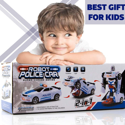 Toysery Transforming Robot Police Car with Light, Smart Robot Police Cars for Kids, Race Car to Robot Toy Transforming Toys for Boys, Bump and Go Toddler Car Robot Toys for Boys Age 7 to 9