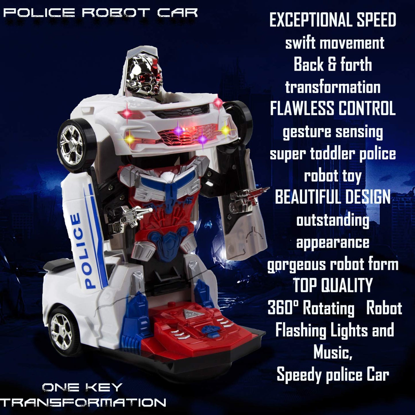 Toysery Transforming Robot Police Car with Light, Smart Robot Police Cars for Kids, Race Car to Robot Toy Transforming Toys for Boys, Bump and Go Toddler Car Robot Toys for Boys Age 7 to 9