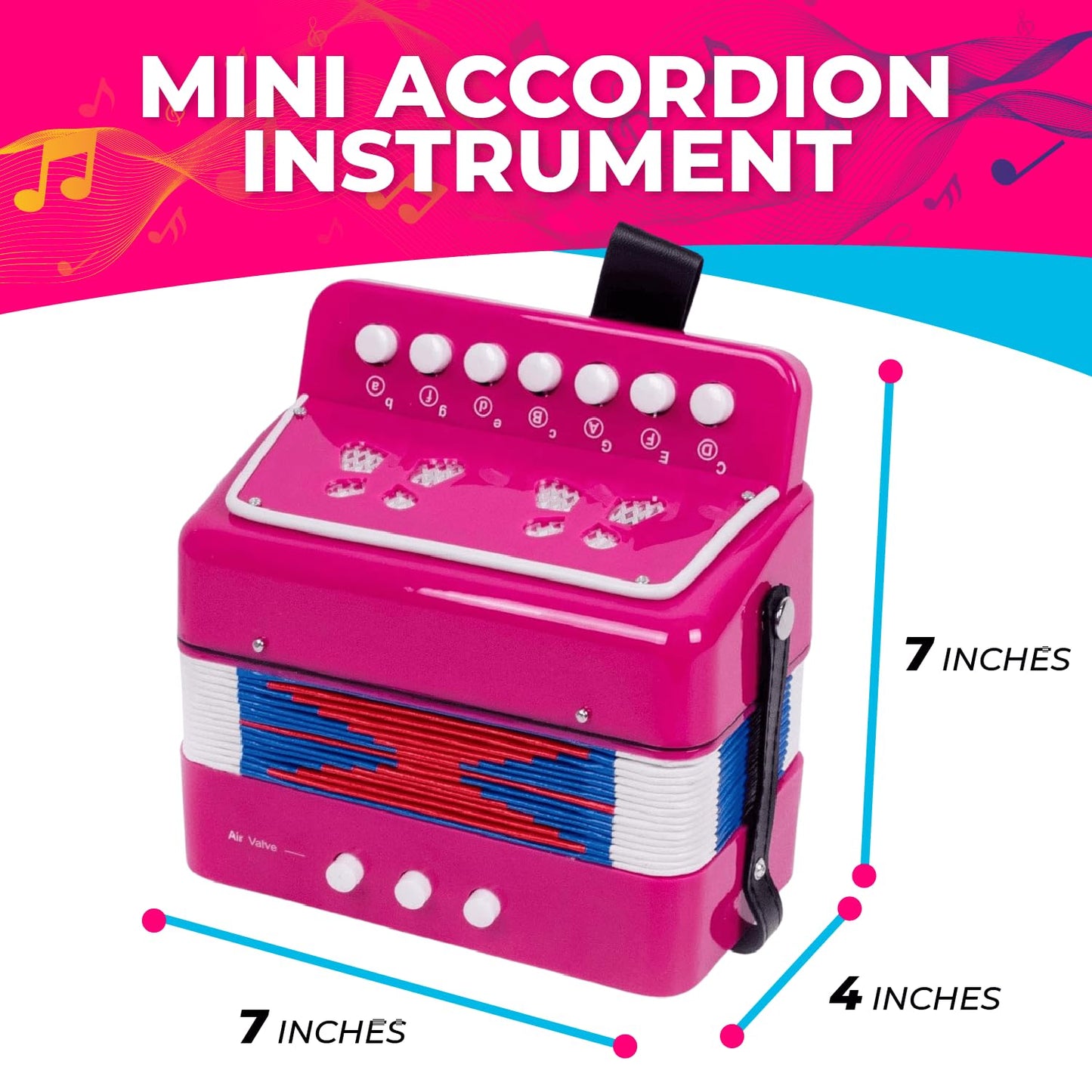 Kids Toy Accordion with 7 Vocal Keys. Portable Mini Musical Instrument with Easy to Carry Back Strap included. Ideal for Kids 3+ Purple