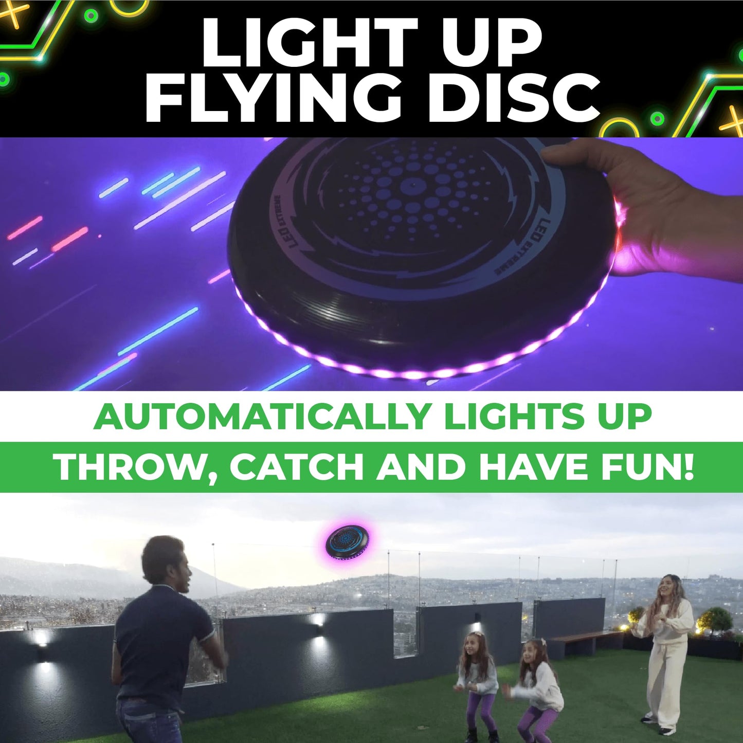 Toysery LED Light Up Fresbee - Glow in The Dark Fresbee for Kids and Adults, Flying Disc Adventure for Day and Night - Easy to Use Ideal for Camping Game (Purple)