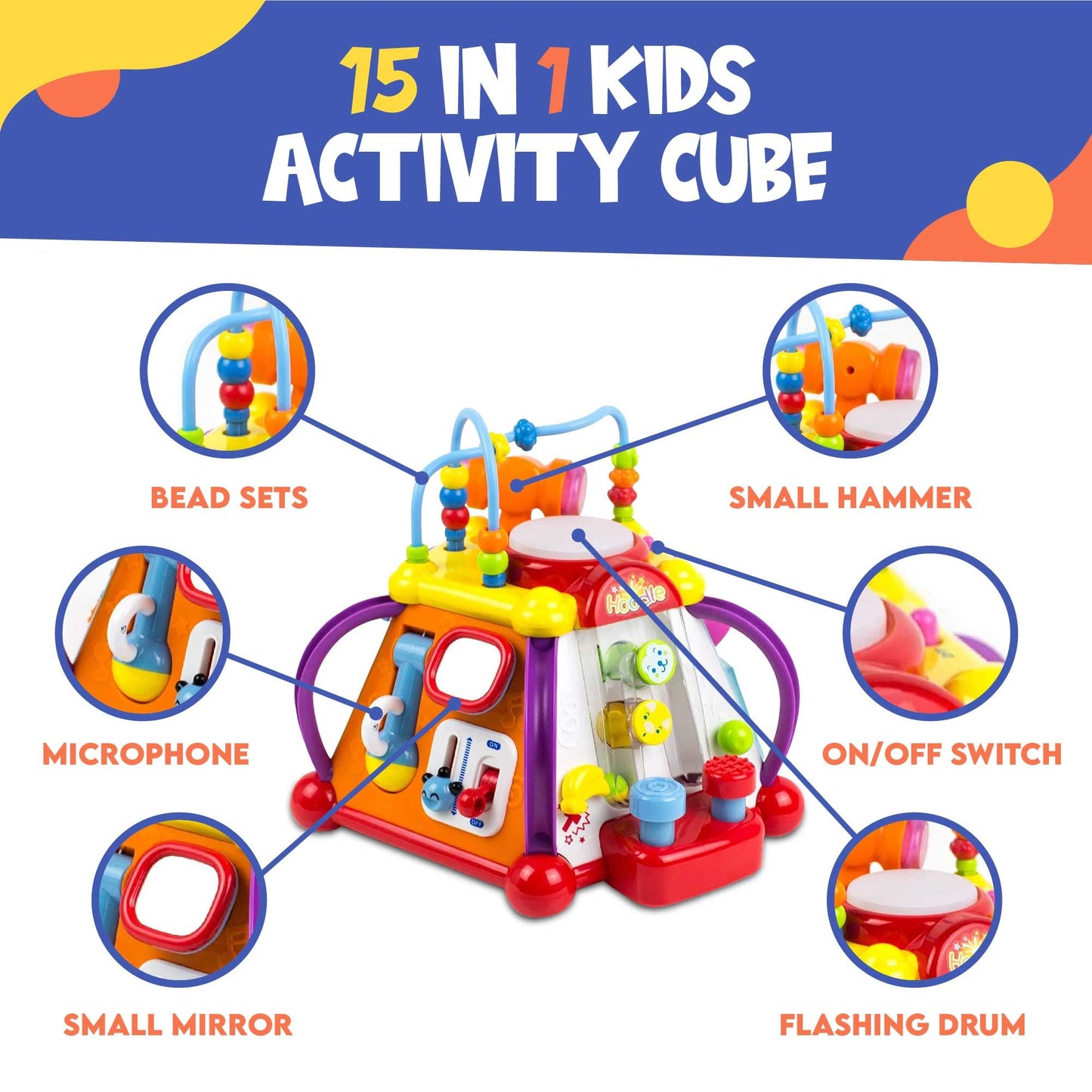 Toysery Baby Activity Center – Toddler Kids Learning & Skill Development Cube with Lights & Music. Enhance Skill Development with a 15 in 1 Game Functions Toy