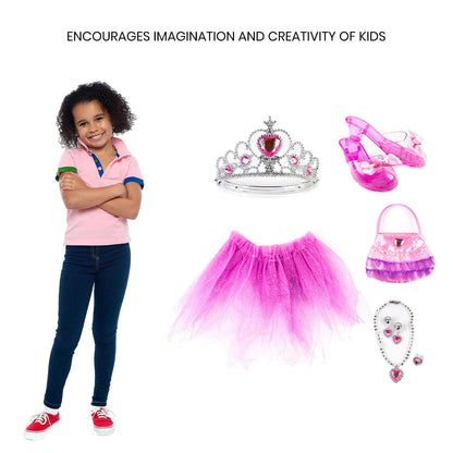 Toysery Princess Dress Up Shoes, Little Girls Play Gift Simulation Boutique Collection Shoe Set with Dress, Crown, and Jewelry, Washable Multiple Beauty Fashion Accessories Set for Age 3-10 Yrs Old