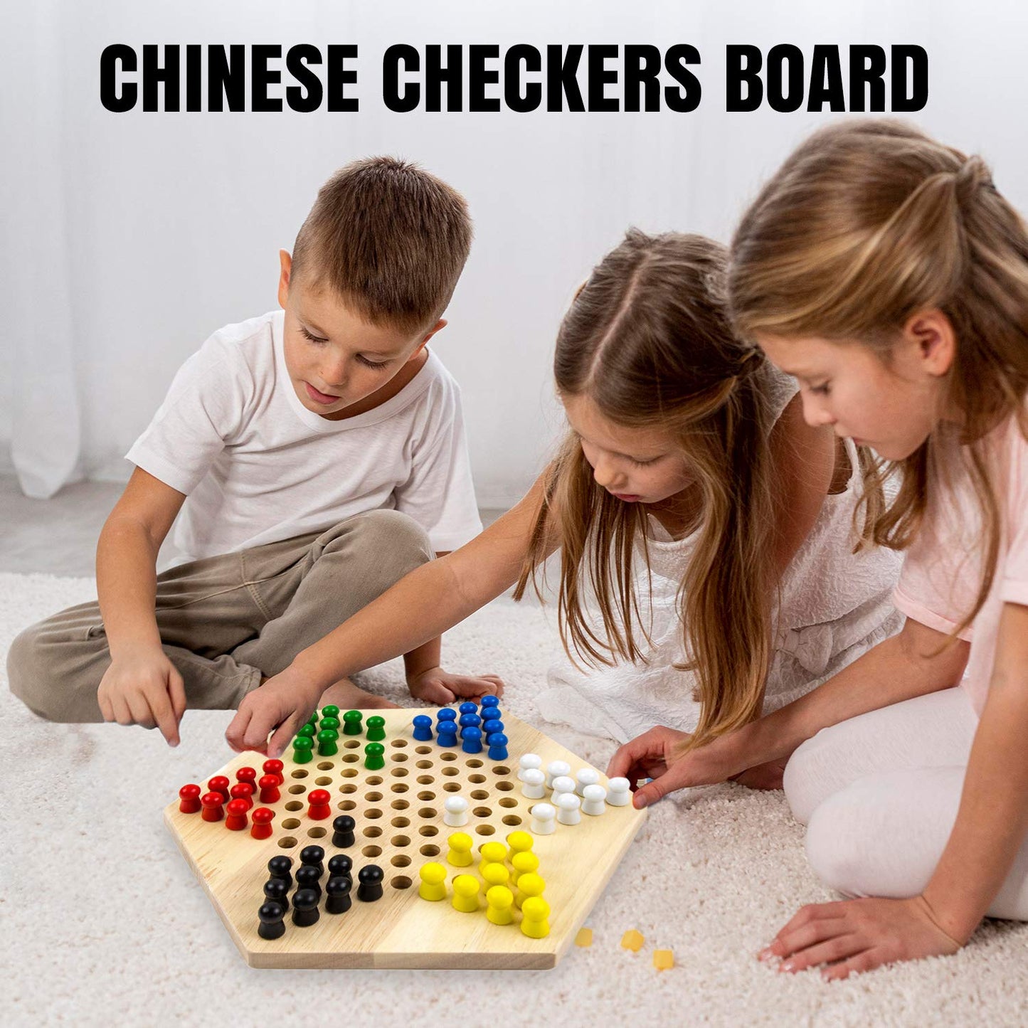 Toysery Chinese Checkers Game for Kids, Interesting Chinese Checkers Board Game with Wooden Marbles, Classic Board Games for Kids 4-6 for Up to Six Players, Educational Strategy Games for Kids