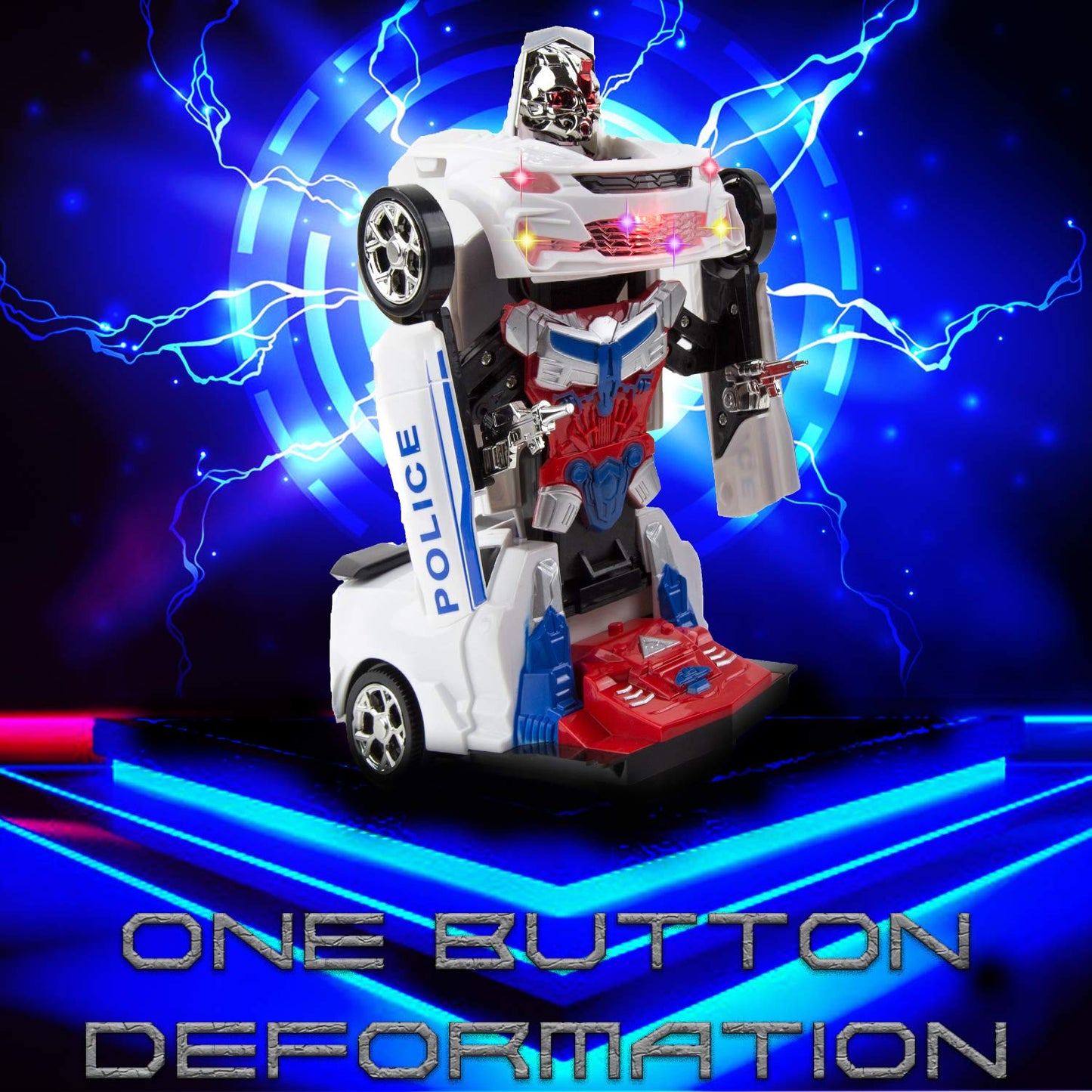 Toysery Transforming Robot Police Car with Light, Smart Robot Police Cars for Kids, Race Car to Robot Toy Transforming Toys for Boys, Bump and Go Toddler Car Robot Toys for Boys Age 7 to 9