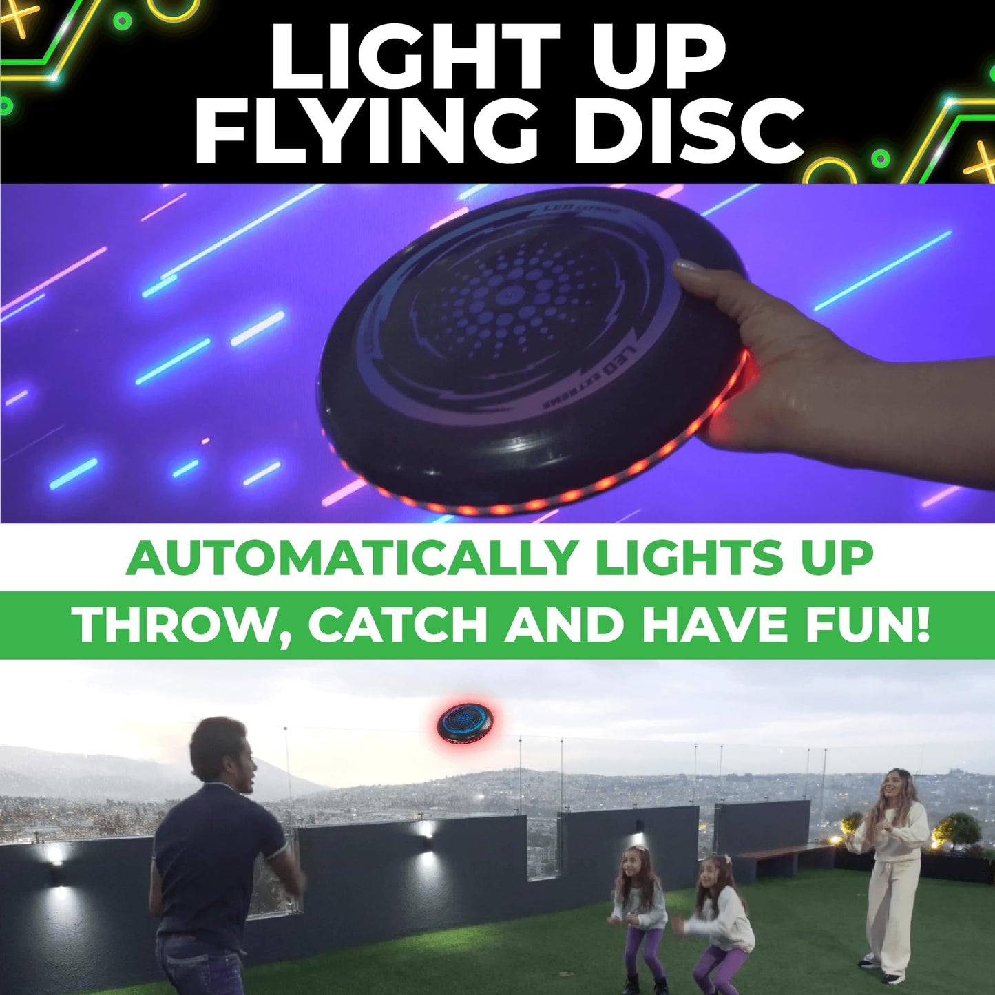 Toysery LED Light Up Fresbee - Glow in The Dark Fresbee for Kids and Adults, Flying Disc Adventure for Day and Night - Easy to Use Ideal for Camping Game (Red)